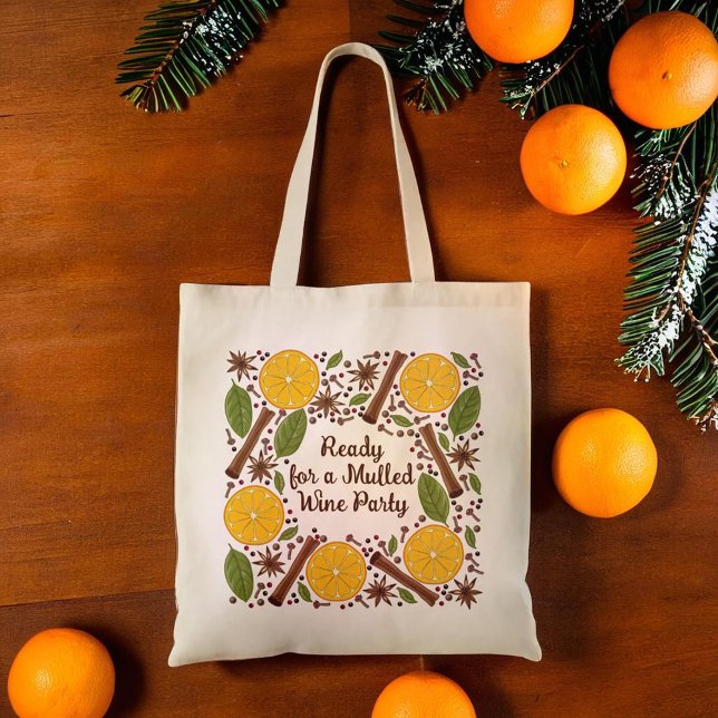 Julmullat citat av vin-kryddor tygkasse (Christmas mulled wine spicy tote bag)