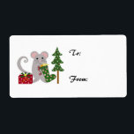 Julmus Fraktsedel<br><div class="desc">En söt scen med en julmus som håller en fullt ost i lager. En röd gåva och en Julgran bredvid honom. Anpassa efter behov.</div>