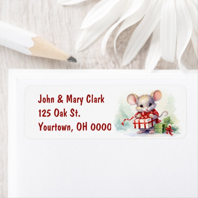 Julmus med gåvor returadress etikett (Insitu)