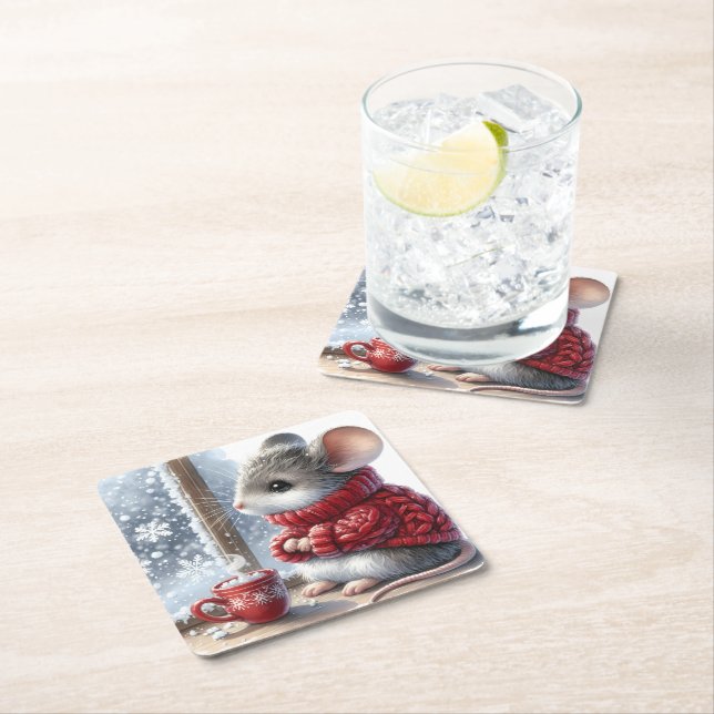 Julmus med Hett Kakao Underlägg Papper Kvadrat (Insitu)