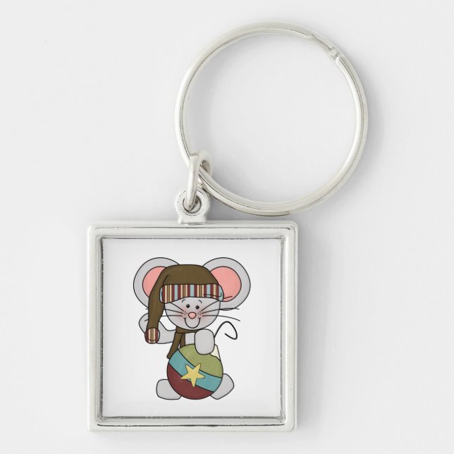 Julmus med prydnaden fyrkantig silverfärgad nyckelring (Framsidan)