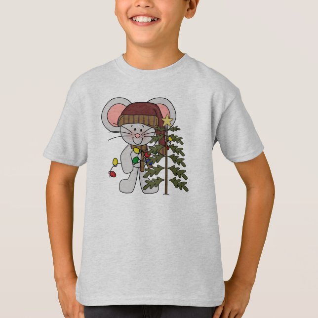 Julmus som dekorerar träd t-shirt (Framsida)