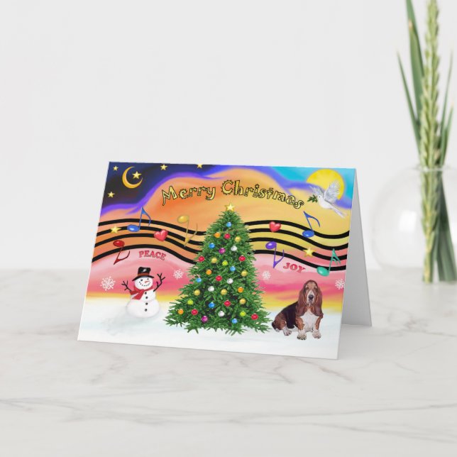 Julmusik 2 - Basset Hound Helgkort (Framsida)