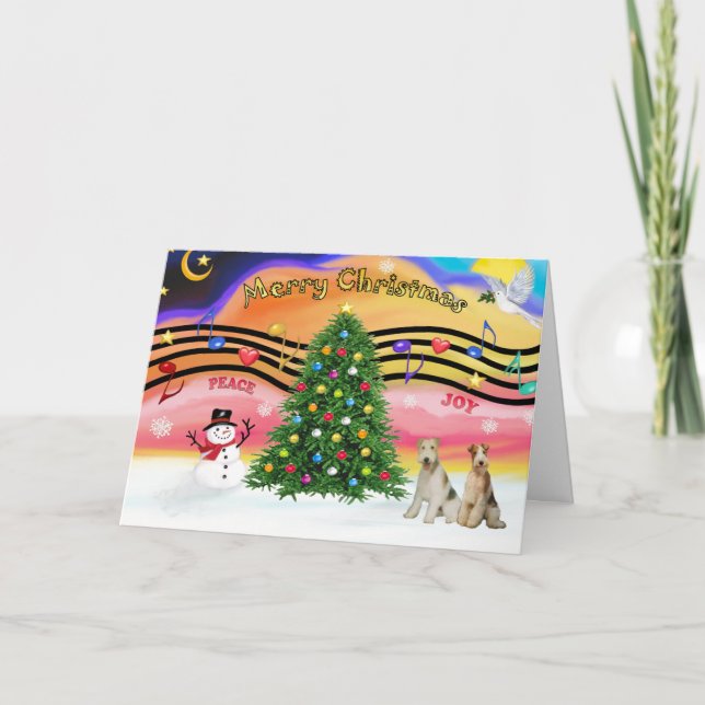 Julmusik 2 - Fox Terriers (två Wire Hved) Helgkort (Framsida)