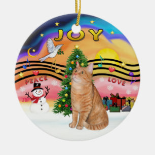 Julmusik 2 - Orange tabby katt 40 Julgransprydnad Keramik