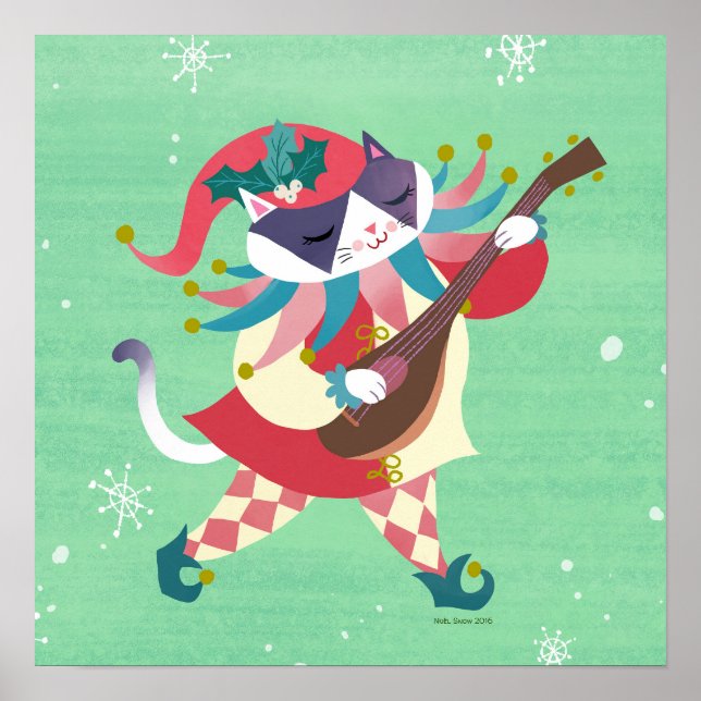 Julmusik - Elf Cat Art Skriv ut Poster (Framsidan)