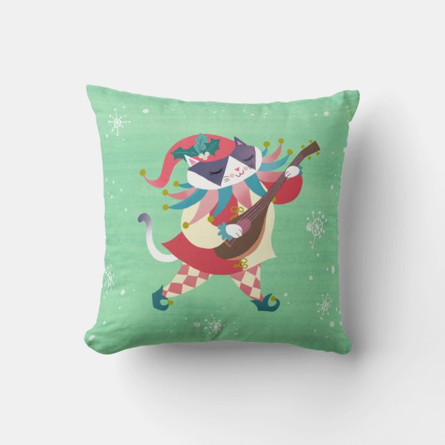 Julmusik Elf Cat Dekorativ kudde (Framsida)
