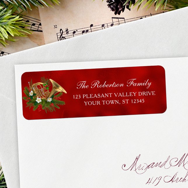 Julmusik Fransk Horn Red Returadress Returadress Etikett (Skapare uppladdad)