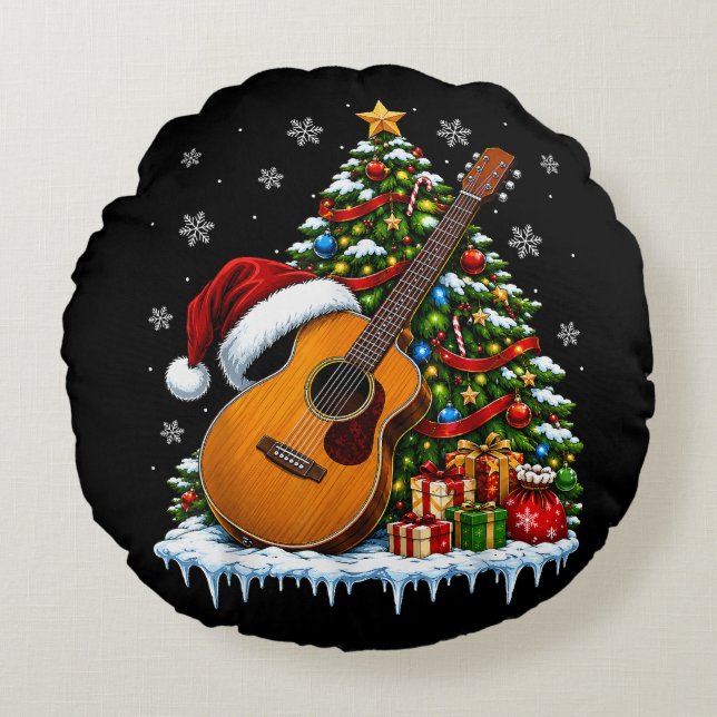 Julmusik Gitarr God Jul Gran Rund Kudde (Framsidan)