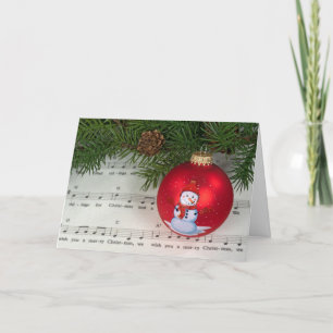 Julmusik med Snögubbe Ornament Helgkort