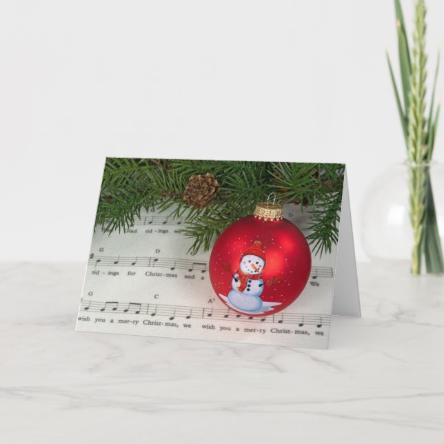 Julmusik med Snögubbe Ornament Helgkort (Framsida)