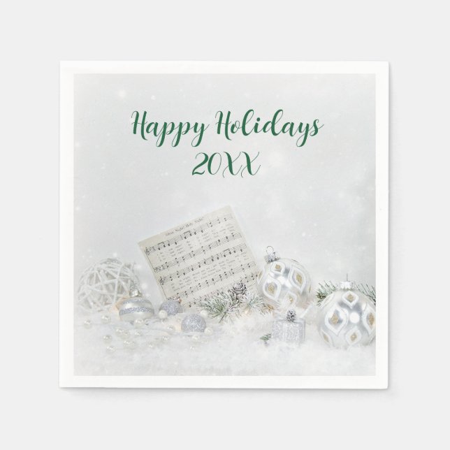 Julmusik och prydnadsföremål i Snö Pappersservett (Framsidan)