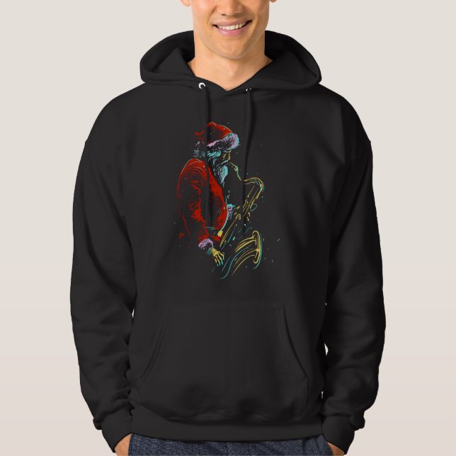 Julmusiken Santa Hat Saxophone Gift Hoodie (Framsida)