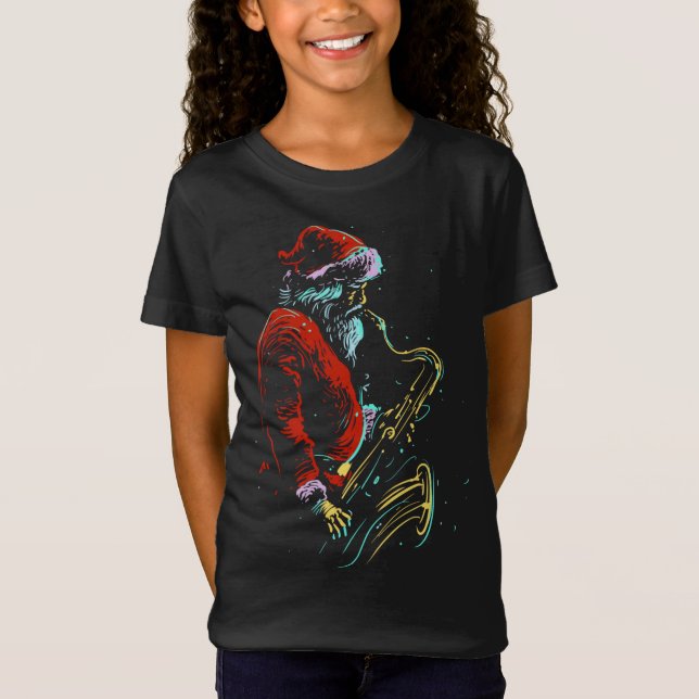 Julmusiken Santa Hat Saxophone Gift T Shirt (Framsida)