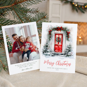 Julmysig röd dörr jul familjefoto julkort