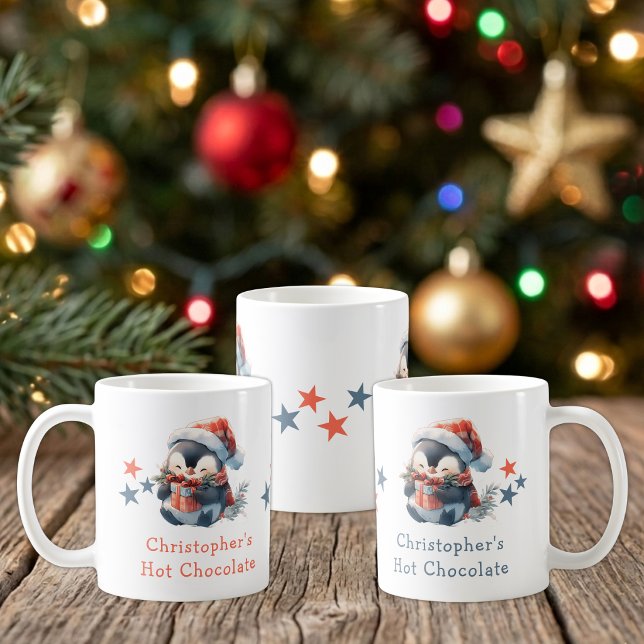 Julnamn pingvin blå chokladmugg kaffemugg (Skapare uppladdad)
