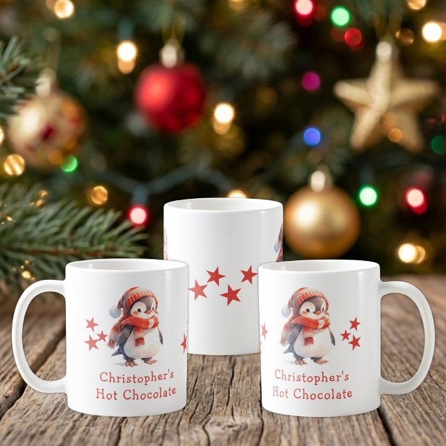 Julnamn pingvin röd varm choklad-mugg kaffemugg (Skapare uppladdad)
