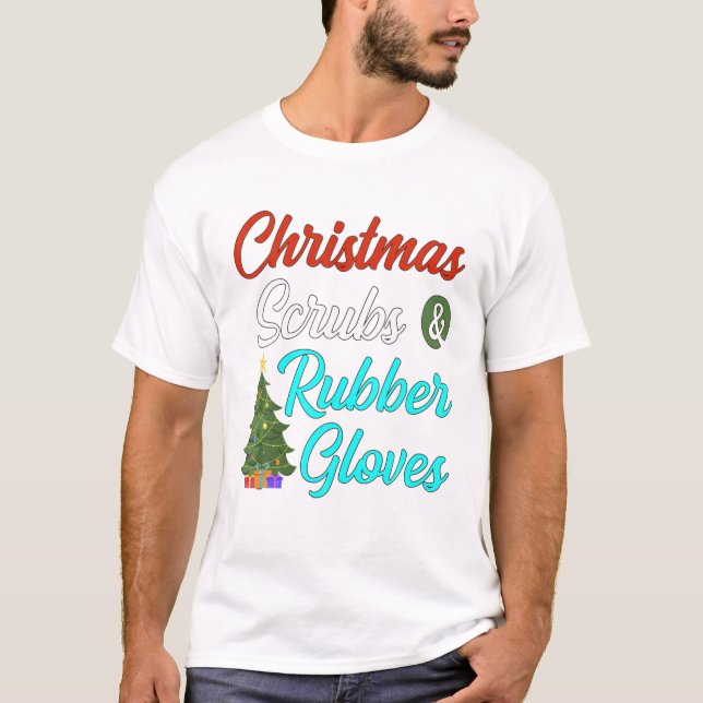 Julnäsdukar, gummihandskar med Träd T Shirt (Framsida)