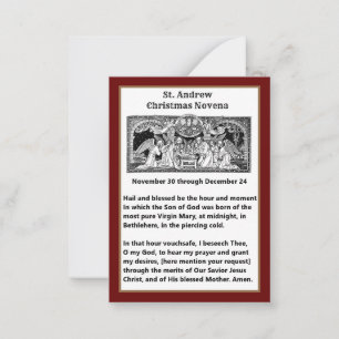 Julnatitivitet St. Andrew Novena Prayer Card Anteckningskort