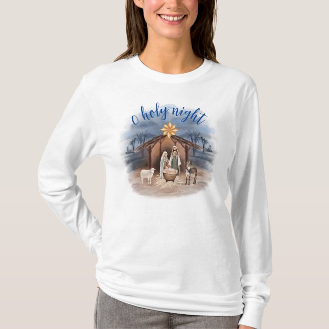 Julnativitet Scene O Heliga Nattnatt T-Shirt (Framsida)