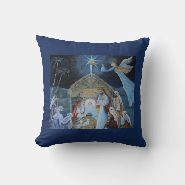 Julnativitet Vinkel Trumpeting Birth of Jesus Kudde (Framsida)