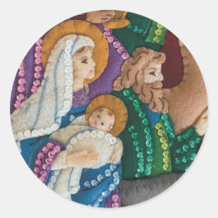 Julnativitetshandgjord feltstift runt klistermärke