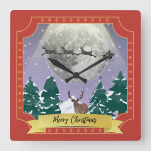Julnatten Diorama Santa rener sleigh Fyrkantig Klocka