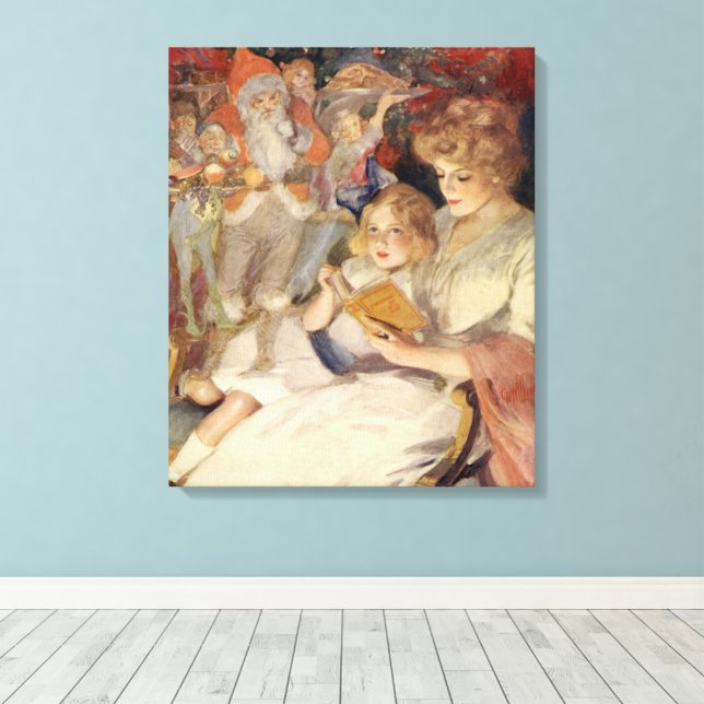 Julnostalgi, mamma läser saga före sängdags canvastryck (Insitu (trägolv))
