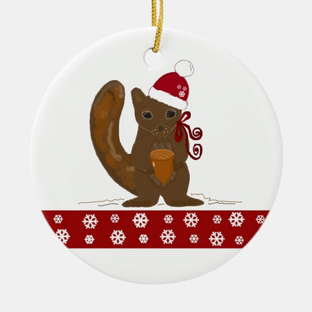 Julnöt med snöflingegräns julgransprydnad keramik (Framsidan)