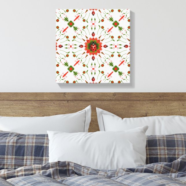 Julnyckelpiga Röd, Grön och Vit Canvastryck (Insitu (sovrum))