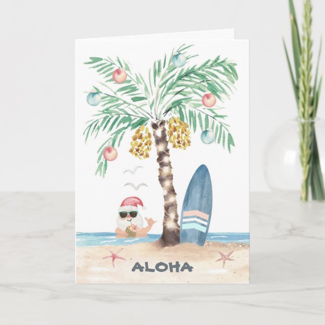 Julö Surf Santa Palm Tree Strand Helgkort (Framsida)