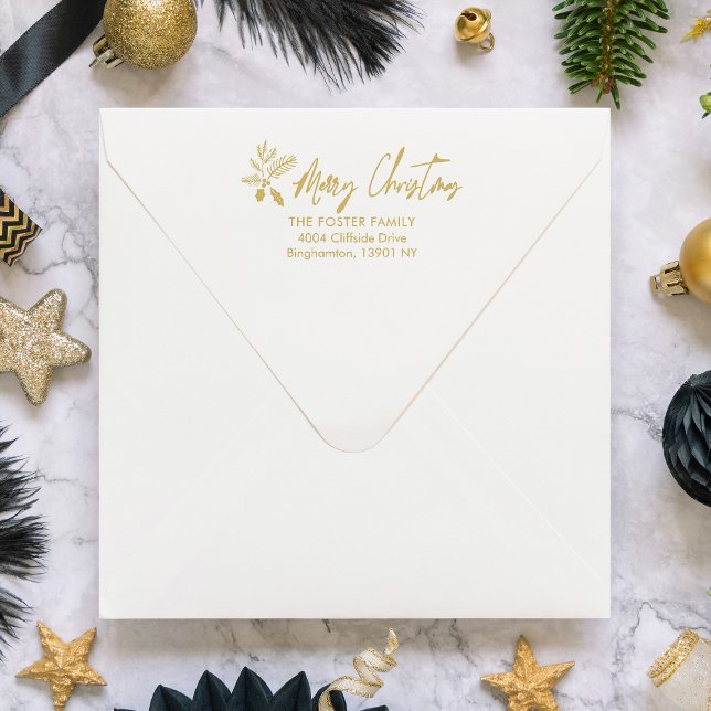 Juloffert Holly Whimsical Script Return Stämpel (Skapare uppladdad)