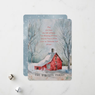 Juloffert Red Farm House Snö Winter Scape Julkort