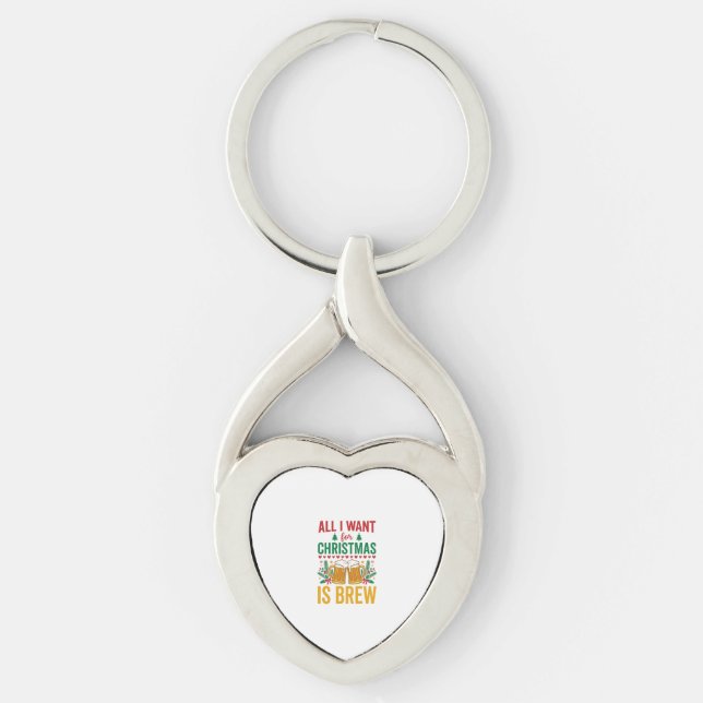 Julöl Holiday Drink Design Twisted Heart Silverfärgad Nyckelring (Framsidan)