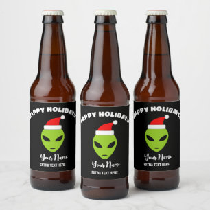 Julölsetiketter med jultomte utomjording ölflaska etikett