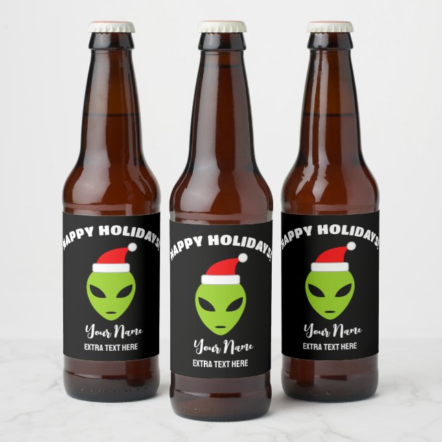 Julölsetiketter med jultomte utomjording ölflaska etikett (Flaskor)