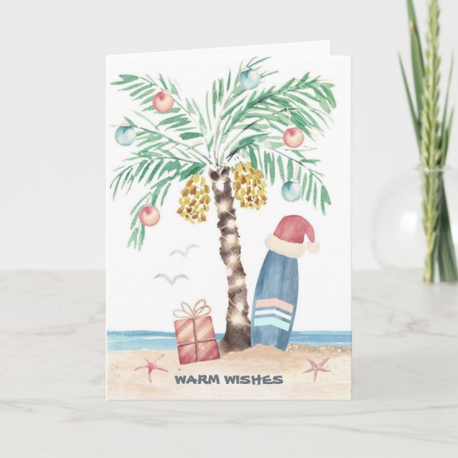 Julön Handflatan Surfan Santa Tropical Beach Helgkort (Framsida)