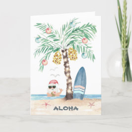 Julön Surfa Santa Handflatan Träd Beach Helgkort