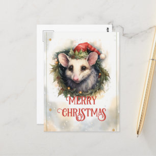 Julopossum Vattenfärg Vykort