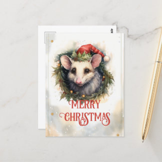 Julopossum Vattenfärg Vykort