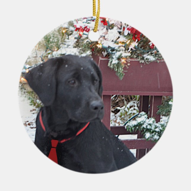 JulOrnament~ svart Labrador valp Julgransprydnad Keramik (Framsidan)