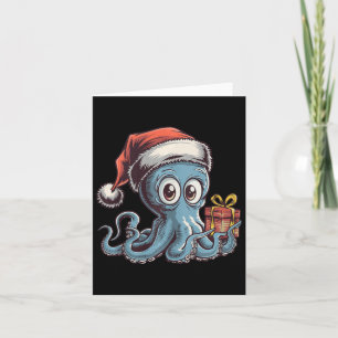 Julottopus med tomthat för bläckfisk kort