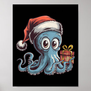 Julottopus med tomthat för bläckfisk poster