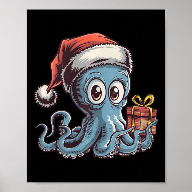 Julottopus med tomthat för bläckfisk poster (Framsidan)