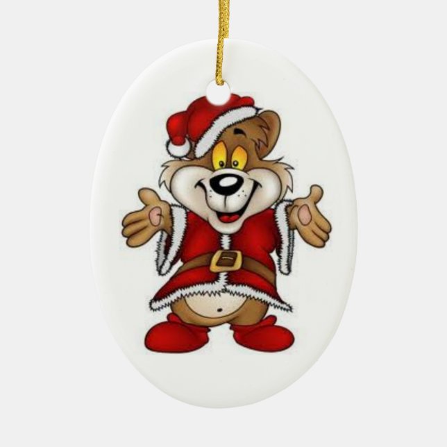 Juloval Ornament/Santa Bear Julgransprydnad Keramik (Framsidan)