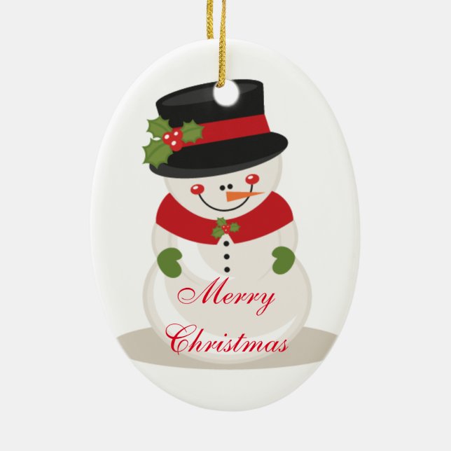 Juloval Ornament/Snögubbe Julgransprydnad Keramik (Baksidan)