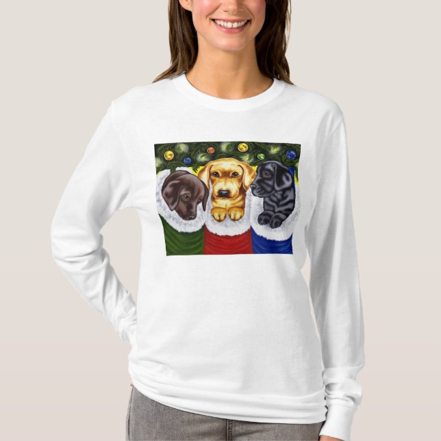 JulöverrrakningLabrador valpar T-shirt (Framsida)