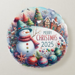 Julpåfyllning med färgad Snögubbe och prydnadsföre Rund Kudde