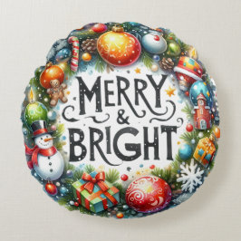 Julpåfyllning med färgad Snögubbe och prydnadsföre Rund Kudde