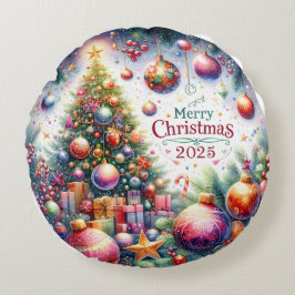 Julpåfyllning med färgad Snögubbe och prydnadsföre Rund Kudde